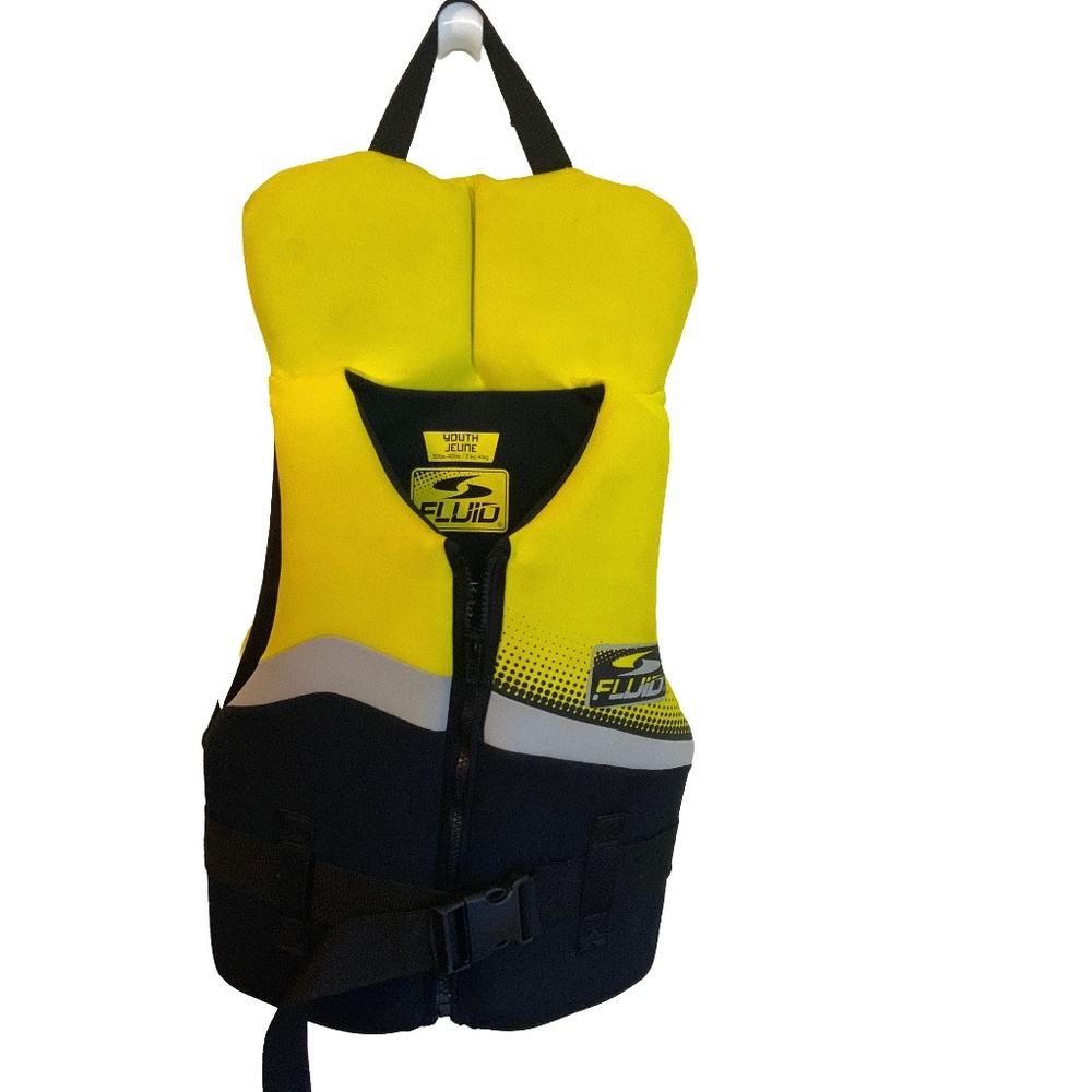 Youth's 50-90 lb FLUID Evoprene Life jacket/PFD in yellow and black.